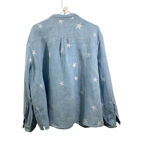 John Mark 100% Linen Light Blue Star Print Shirt - Picture 2 of 7